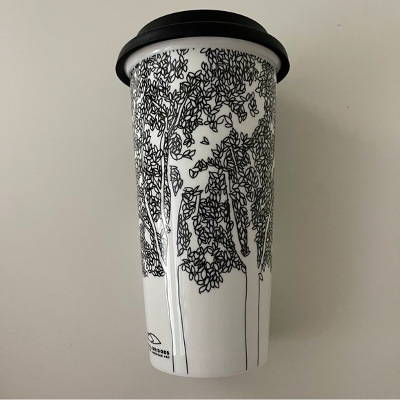 Black and White Artsy Double Walled Ceramic Porcelain Travel Mug - Picture 5 of 16